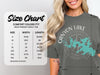 Comfort Colors 1717 heavyweight adult tee size chart with width and length measurements.