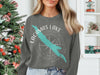 Grey sweatshirt with "Lacamas Lake Washington" text and teal lake outline on compass rose.