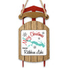 Red sled ornament with a wooden frame featuring "Merry Christmas from Rathbun Lake."