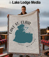 Throw blanket with Lake St. Clair map design and fringe.
