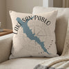 Lake San Pablo California map with compass rose on beige throw pillow.