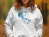 White hoodie with a blue map of Lake Granby, Colorado and a compass rose graphic.