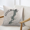 Pillow with Oologah Lake map and compass, Oklahoma text.