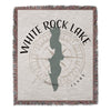 Woven blanket with White Rock Lake outline, compass design, and "Texas" text.