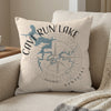 Cave Run Lake Kentucky map design on cream textured pillow with compass rose.