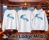 White sweatshirt, t-shirt, and hoodie display "Forest Lake Minnesota" map.