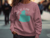 Rose sweatshirt with turquoise Lake St. Clair Michigan map and compass design.