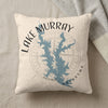 Cream pillow with blue Lake Murray map and "Lake Murray Oklahoma" text.
