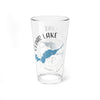 Clear glass pint glass with Cedar Lake map and compass design.
