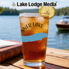 Glass of iced tea with "Summer Lake" and compass design by Lake Lodge Media.