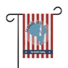 Garden flag with red and white stripes, Sebago Lake map, and "The Smith Family" text.