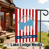 Garden flag with red and white stripes, Diamond Valley Lake map, and "The Smith Family".