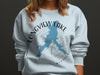 Light blue sweatshirt with a blue lake map graphic and "LONGVIEW LAKE MISSOURI" text.