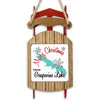 Wooden sled ornament with "Merry Christmas from Grapevine Lake" text and snowflake design.