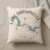 Pillow with Lake Dardanelle Arkansas map and compass rose graphic.