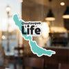 Chautauqua Life graphic sticker on a window.