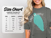 Comfort Colors 1717 heavyweight adult tee size chart with width and length measurements in inches.