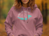 Pink hoodie with Lake Crescent Washington compass and map graphic.