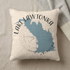 Pillow with blue Oklahoma map outline and "Lake Lawtonka Oklahoma" text.