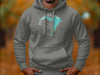 Gray hoodie with Rushford Lake, New York graphic and compass rose.