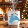 White mug with "Lake Manawa Iowa" and a blue lake outline.