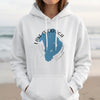 White hoodie with a blue map of Lake Istokpoga, Florida and compass design.