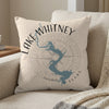 Pillow with Lake Whitney map and compass design, text reads "Lake Whitney Texas".