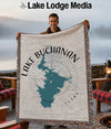 Tapestry blanket with Lake Buchanan Texas map and compass design.