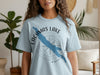 Light blue t-shirt with Lacamas Lake Washington graphic and compass rose design.