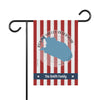 Garden flag with red and white stripes, Round Valley Reservoir map, and "The Smith Family".