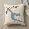 Throw pillow featuring a blue map outline of Hebgen Lake, Montana with compass rose.