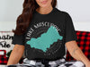 Black t-shirt with Lake Mascuppic New Hampshire map and compass design.