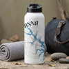 White water bottle with "ANNA" and a compass rose map design.