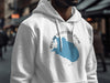 White hoodie with Round Valley Reservoir New Jersey map design.