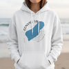 White hoodie with Convict Lake California map and compass graphic.