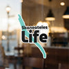 Skaneateles Life sticker with teal brushstroke over black text.