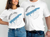 White t-shirts with "Sardis Lake Mississippi" and a blue lake silhouette over a compass.
