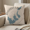 Reelfoot Lake Tennessee map on a textured cream throw pillow.