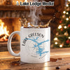 White mug with "Lake Greeson Arkansas" and a compass rose design.
