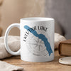 White mug with Eklutna Lake map, compass rose, and "Alaska" text.