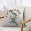 Square pillow with Lake Don Pedro California map and compass design.