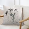 Pillow with Lake Michigan map, compass rose, and Wisconsin text.