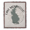 Woven blanket with Lake Monticello map and compass rose design.