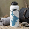 White water bottle with blue map graphic and "BUCHANAN LOGON" text.