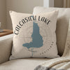 Pillow with Calcasieu Lake shape map and compass design.