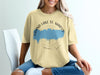 Yellow t-shirt with distressed Grand Lake St. Marys Ohio map and compass graphic.