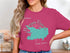 Woman wearing dark pink t-shirt with Manasquan Reservoir map and "NEW JERSEY"