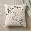 Cream pillow with Lake Granbury Texas map and compass design