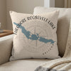 Pillow with Theodore Roosevelt Lake map and compass graphic, Arizona.