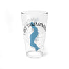 Glass with Lake Sammamish map, compass, and Washington text.